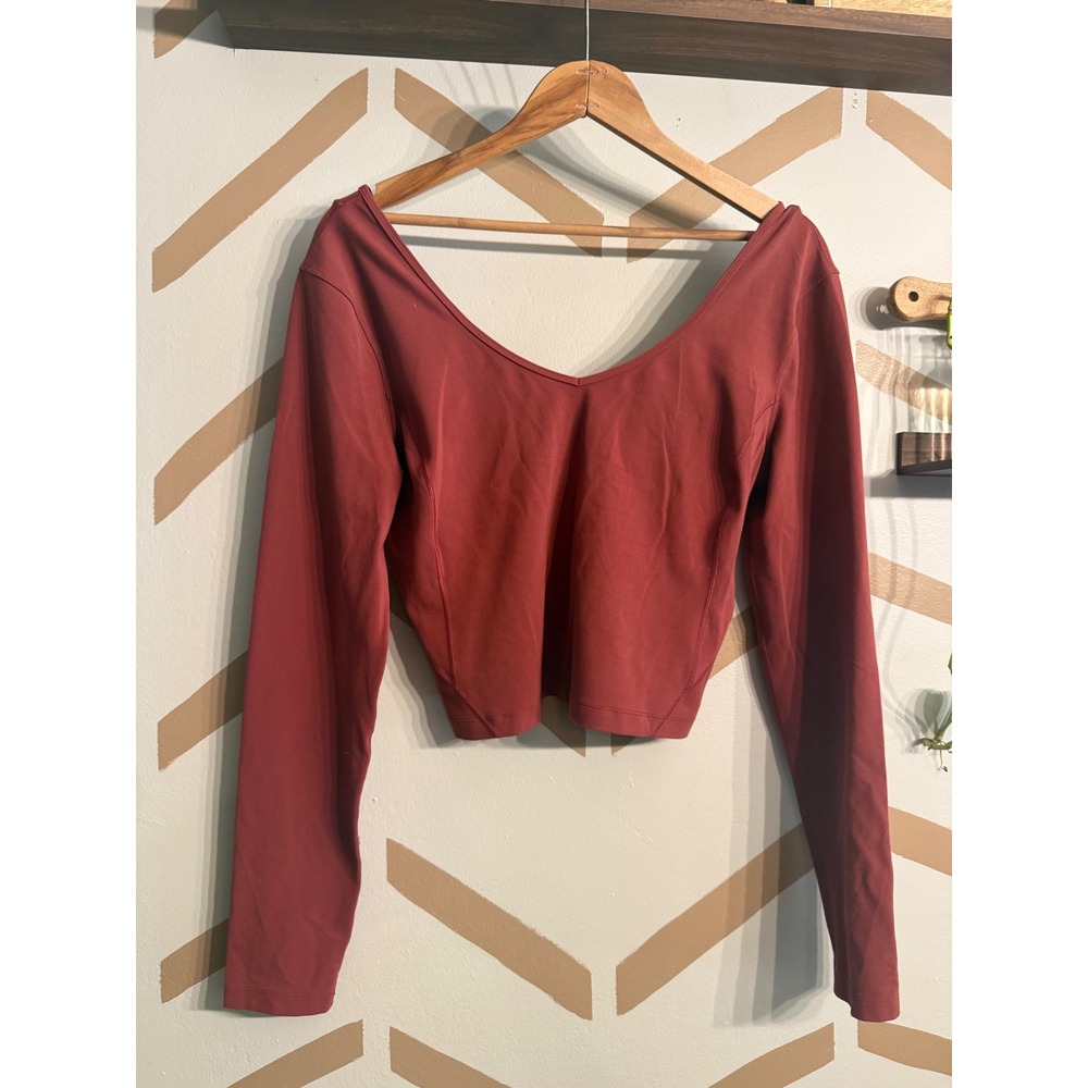 Lululemon Align Top Women Size 10 Maroon Long Sleeve Cropped V-Neck Nulu